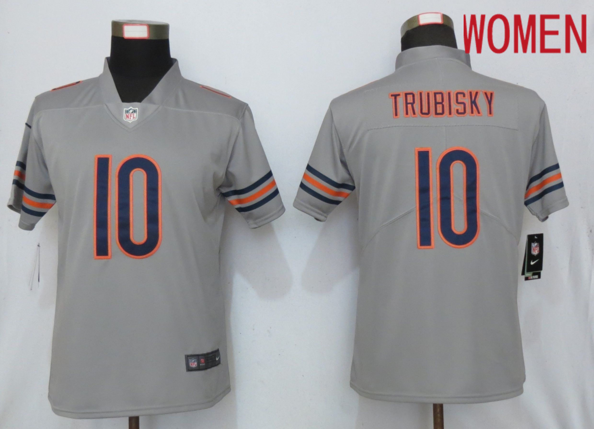 Women Chicago Bears #10 Trubisky Grey 2019 Vapor Untouchable Nike Silver Inverted Elite Playe NFL Jerseys